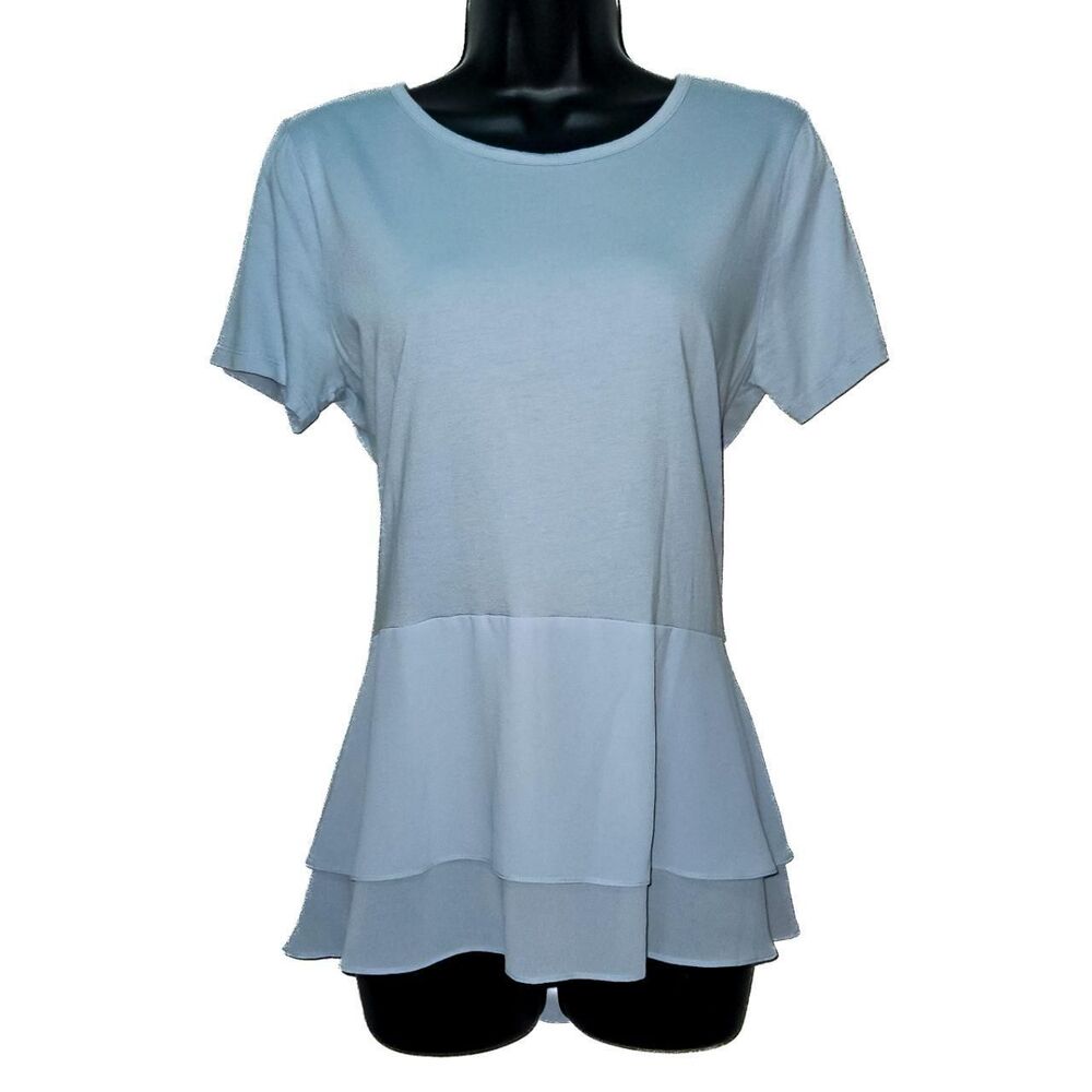 Michael Kors Powder Blue Crewneck Tiered Peplum Hem Top Size L